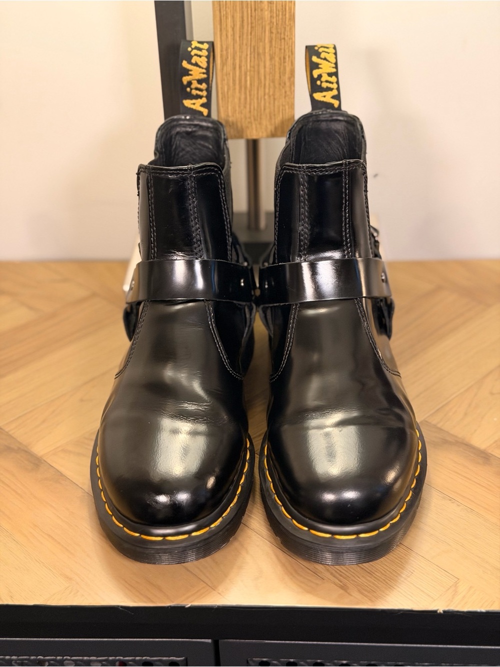 Dr. Martens Black Leather Chelsea Ankle Boots Harness Buckle Mens US 9